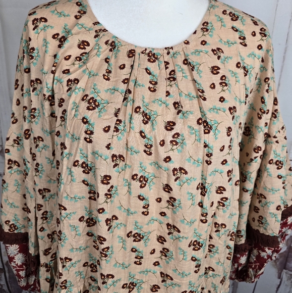 Easel 3/4 sleeve floral mini dress boho oversized large - Picture 3 of 14